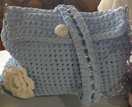 borsa in fettuccia applicazioni crochet in spago - Floriana